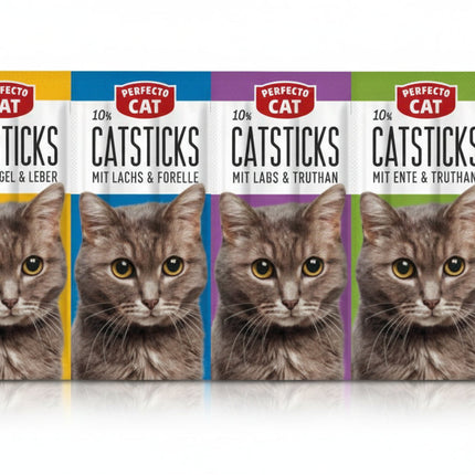 Multiple packages of Whisker City Cat Sticks with cat faces on the packaging.