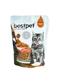 BestPet cat food pouch with a cat on the label against a white background