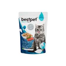 Bestpet cat food package with a cat illustration on a white background