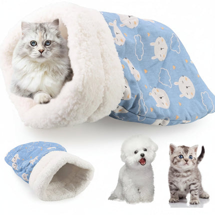 Pet cave with a cat inside, surrounded by a dog and another cat on a white background
