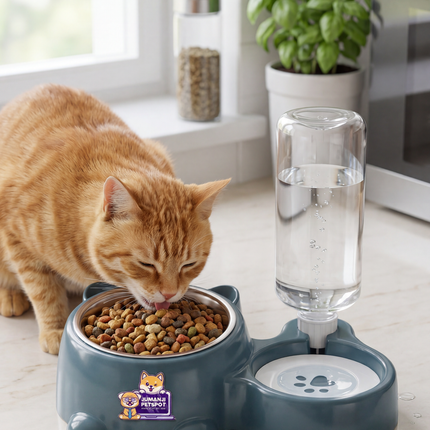 Pet Feeder cat with Stainless Steel Bowl & Water Dispenser